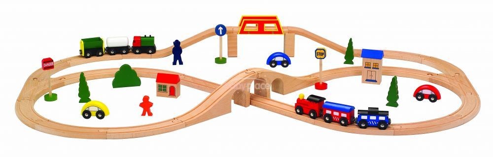 Linie de tren din lemn 49buc EcoToys - imagine 5